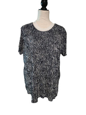 Christopher & Banks XL Zebra Sequin Ruffle Tiered Tunic Top Black White Animal
